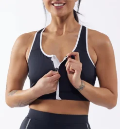 Swim Racerback Zip Compression Top - Black Novelty(Swim Racerback Zip Top Black Novelty) -Tomboyx Underwear Store 2337250001 Swim Black Novelty Racerback Zip Top On Fig 3