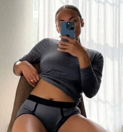 Long Sleeve Bra Top - TENCEL™ Modal Black(Long Sleeve Bra Top Tencel Modal Black) -Tomboyx Underwear Store Modal Slate Long Sleeve Bra TopUGC1 1