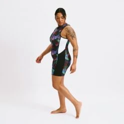 Swim 4.5" Zip Up Unisuit - Palm Dreams(Swim 4 5 Zip Up Unisuit Palm Dreams) -Tomboyx Underwear Store Palm Dreams Swim 4.5in Zip Up UnisuitOF3